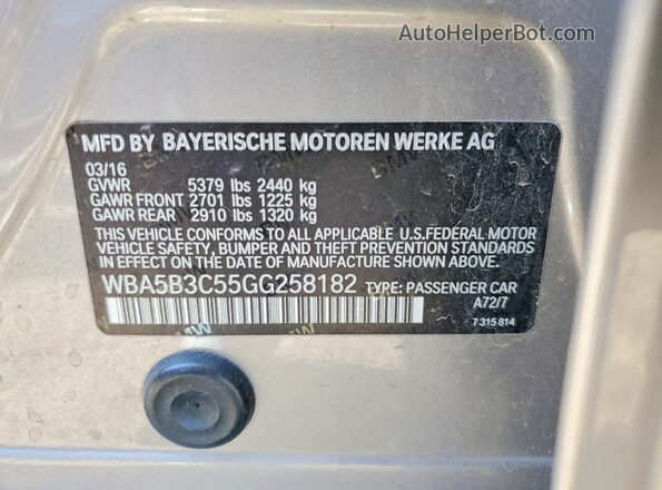 WBA5B3C55GG258182 2016 BMW OTHER Золотой Вид подкапотного пространства