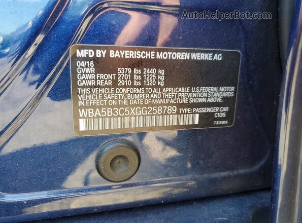WBA5B3C5XGG258789 2016 BMW OTHER Синий Вид подкапотного пространства