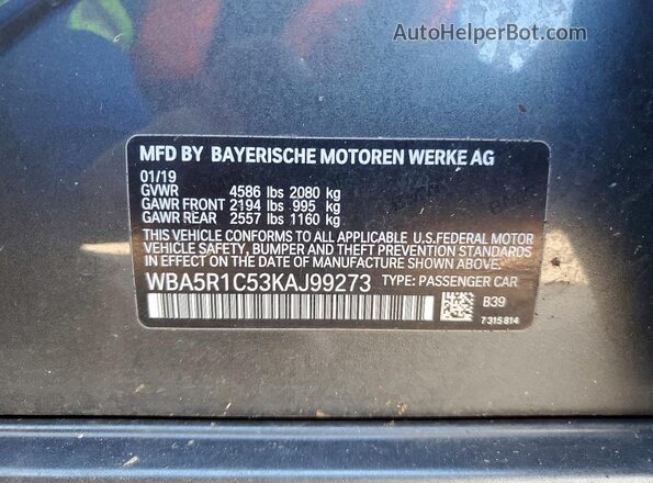 WBA5R1C53KAJ99273 2019 BMW OTHER Серый Вид подкапотного пространства