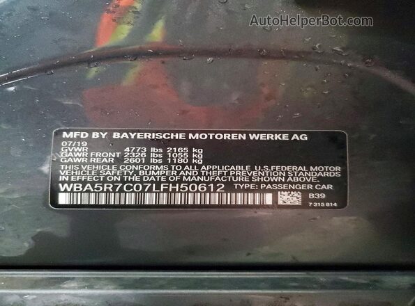 WBA5R7C07LFH50612 2020 BMW OTHER Charcoal Vista del compartimento del motor