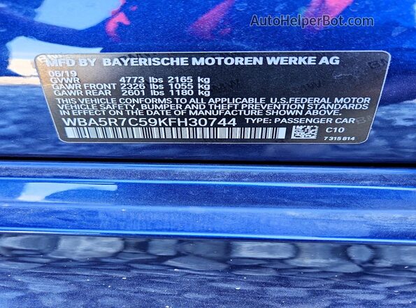 WBA5R7C59KFH30744 2019 BMW OTHER Blue Widok komory silnika