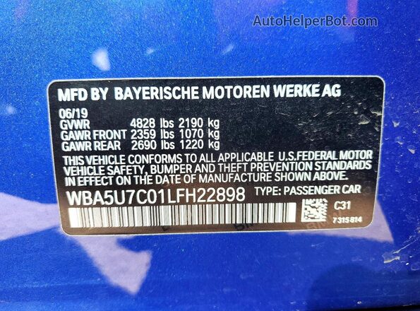 WBA5U7C01LFH22898 2020 BMW M3 Blue ძრავის განყოფილების ხედი