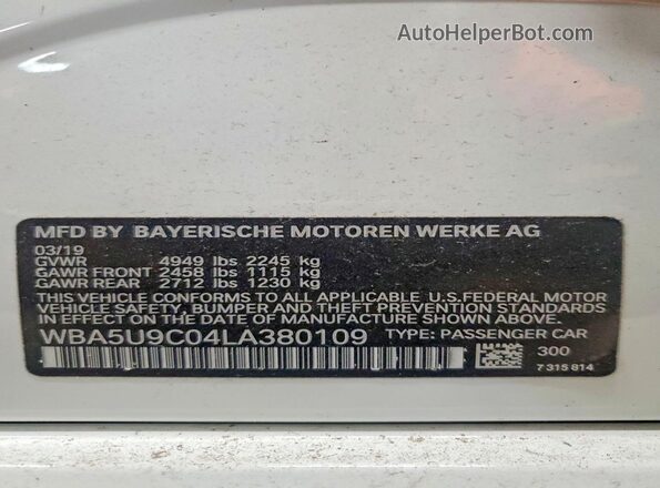 WBA5U9C04LA380109 2020 BMW M3 White Вид підкапотного простору