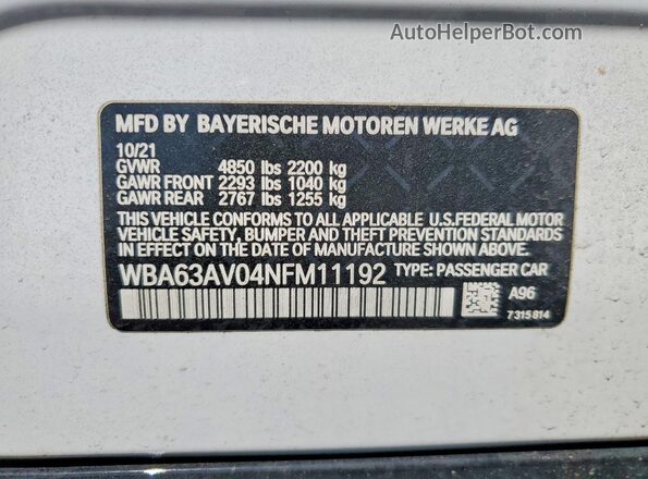 WBA63AV04NFM11192 2022 BMW OTHER Черный Вид подкапотного пространства
