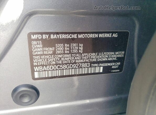 WBA6D0C58GD927883 2016 BMW OTHER Gray ძრავის განყოფილების ხედი