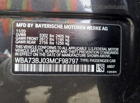 WBA73BJ03MCF98797 2021 BMW OTHER Угольный Вид подкапотного пространства