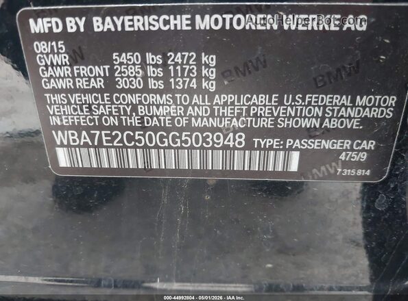 WBA7E2C50GG503948 2016 BMW OTHER Черный Вид подкапотного пространства