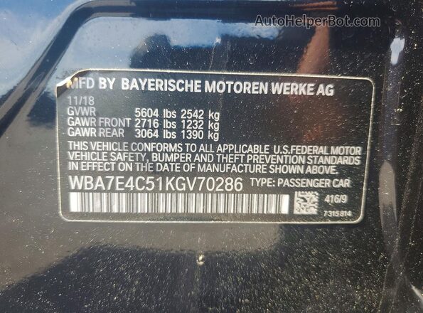 WBA7E4C51KGV70286 2019 BMW OTHER Черный Вид подкапотного пространства