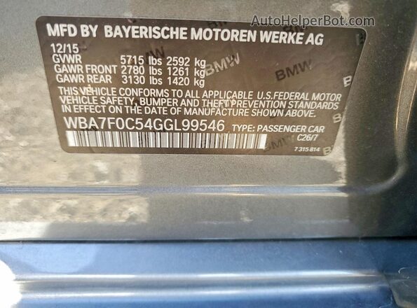 WBA7F0C54GGL99546 2016 BMW OTHER Серый Вид наклейки с VIN-кодом
