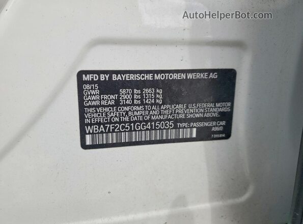 WBA7F2C51GG415035 2016 BMW OTHER Белый Вид подкапотного пространства
