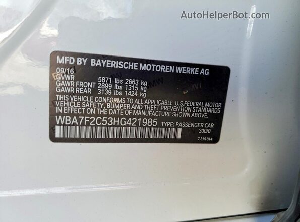 WBA7F2C53HG421985 2017 BMW OTHER White Vista del compartimento del motor