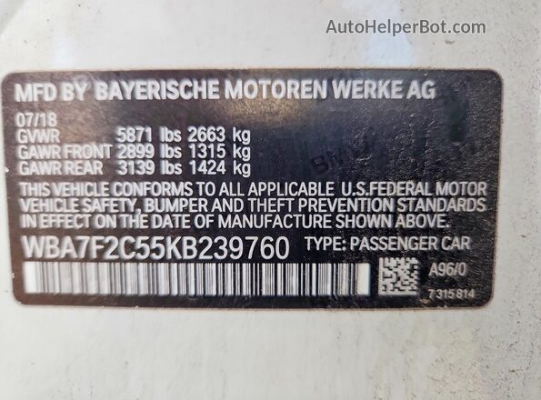 WBA7F2C55KB239760 2019 BMW OTHER Двухцветный Вид подкапотного пространства