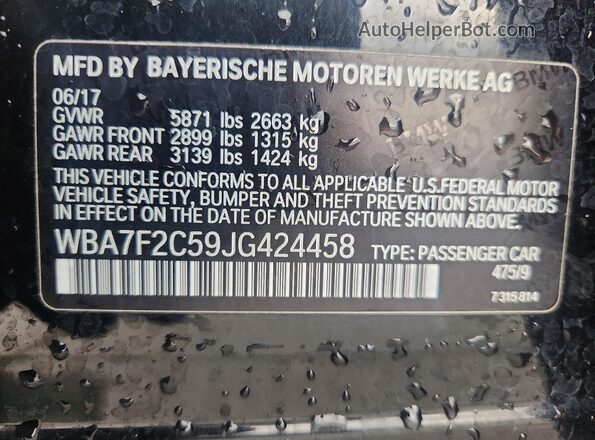 WBA7F2C59JG424458 2018 BMW OTHER Black Вид наклейки з VIN-кодом