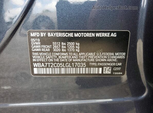 WBA7T2C05LGL17035 2020 BMW OTHER Серый Вид подкапотного пространства