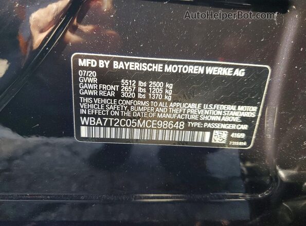 WBA7T2C05MCE98648 2021 BMW OTHER Черный Вид наклейки с VIN-кодом