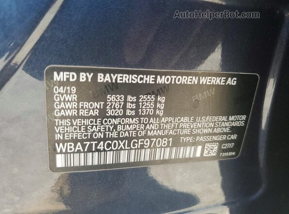 WBA7T4C0XLGF97081 2020 BMW OTHER Черный Вид подкапотного пространства