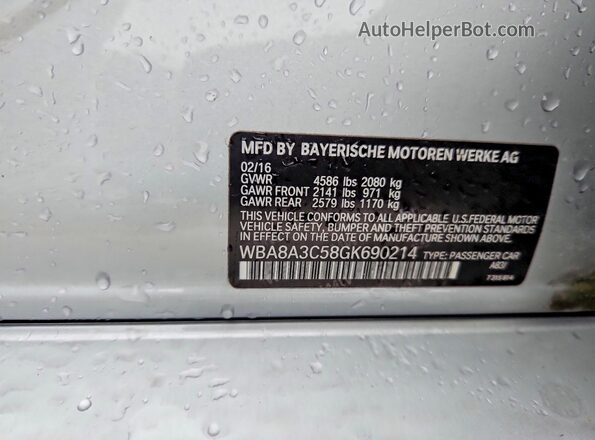 WBA8A3C58GK690214 2016 BMW OTHER Серебряный Вид подкапотного пространства