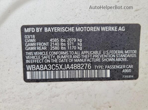 WBA8A3C5XJA488276 2018 BMW OTHER Белый Вид подкапотного пространства