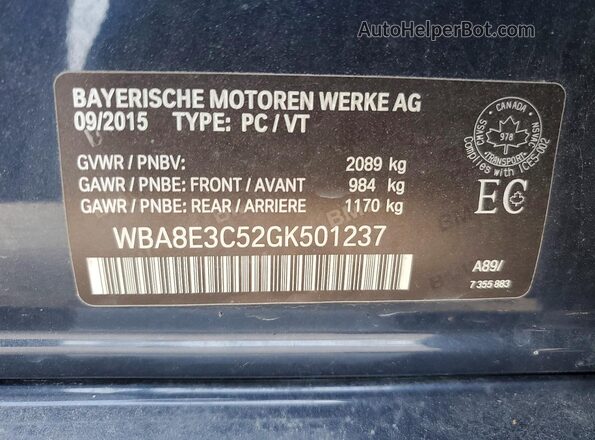 WBA8E3C52GK501237 2016 BMW OTHER Синий Вид подкапотного пространства
