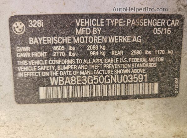 WBA8E3G50GNU03591 2016 BMW OTHER Серебряный Вид подкапотного пространства