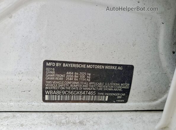 WBA8E9C56GK647465 2016 BMW OTHER Белый Вид подкапотного пространства