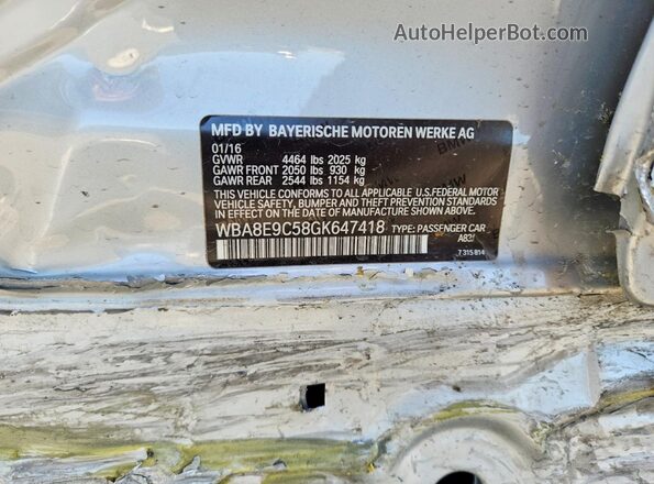 WBA8E9C58GK647418 2016 BMW OTHER Серебряный Вид подкапотного пространства