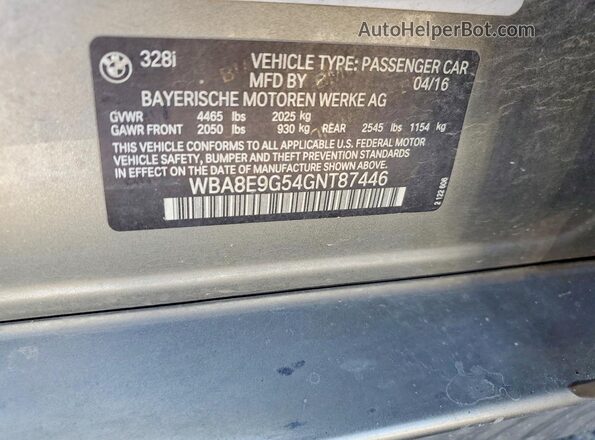 WBA8E9G54GNT87446 2016 BMW OTHER Желто-коричневый Вид подкапотного пространства