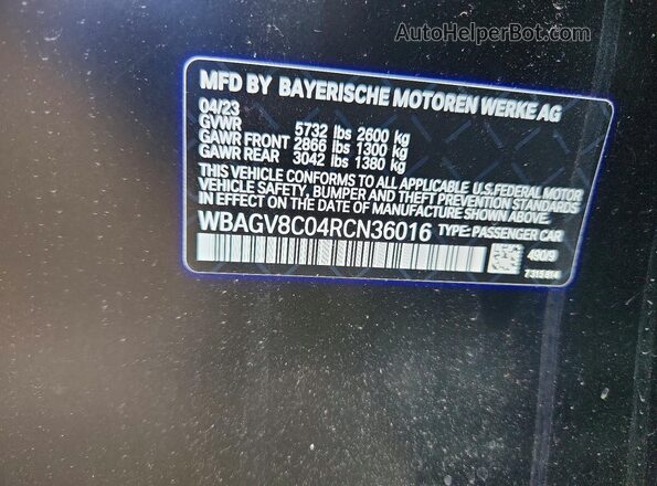 WBAGV8C04RCN36016 2024 BMW M8 Black Вид наклейки з VIN-кодом