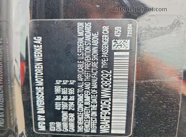 WBAHF9C05LWW38292 2020 BMW Z4 Черный Вид наклейки с VIN-кодом