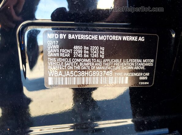 WBAJA5C38HG893748 2017 BMW OTHER Черный Вид наклейки с VIN-кодом