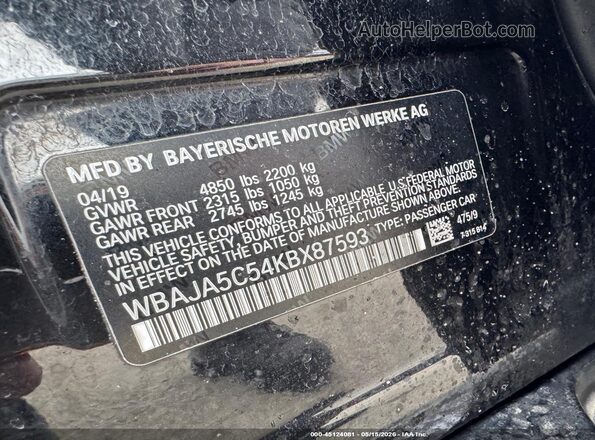 WBAJA5C54KBX87593 2019 BMW 5 SERIES Черный Вид подкапотного пространства