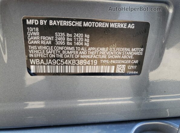 WBAJA9C54KB389419 2019 BMW OTHER Gray Widok komory silnika