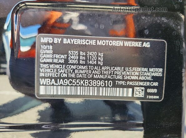 WBAJA9C55KB389610 2019 BMW OTHER Черный Вид наклейки с VIN-кодом
