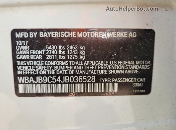 WBAJB9C54JB036528 2018 BMW M5 Белый Вид наклейки с VIN-кодом