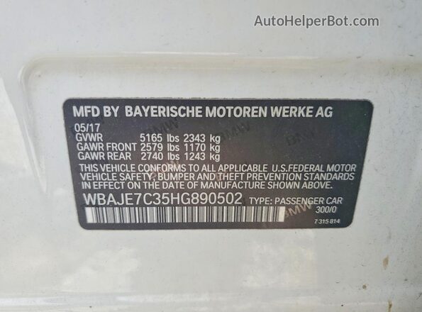 WBAJE7C35HG890502 2017 BMW OTHER Белый Вид подкапотного пространства