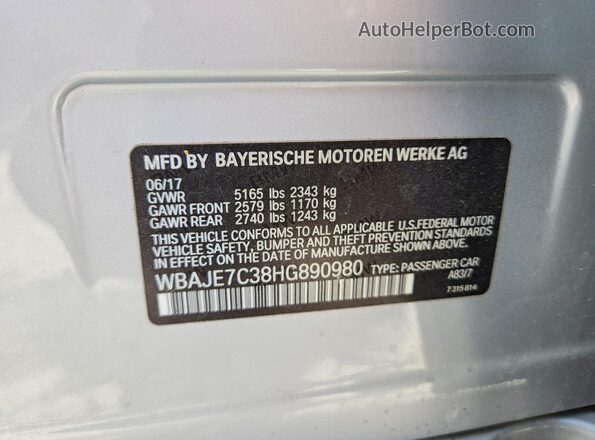 WBAJE7C38HG890980 2017 BMW OTHER Серебряный Вид наклейки с VIN-кодом