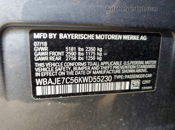 WBAJE7C56KWD55230 2019 BMW OTHER Gray ძრავის განყოფილების ხედი