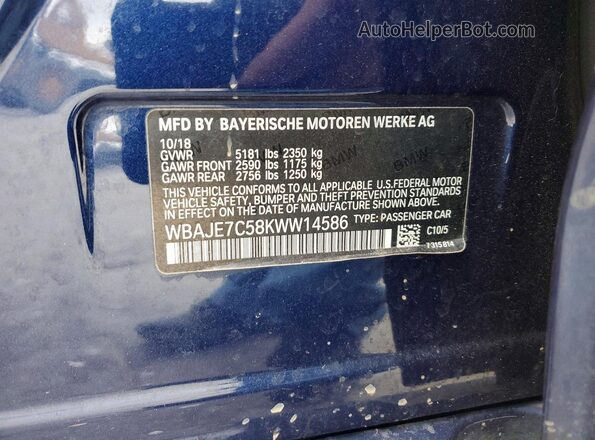 WBAJE7C58KWW14586 2019 BMW 5 SERIES Синий Вид подкапотного пространства