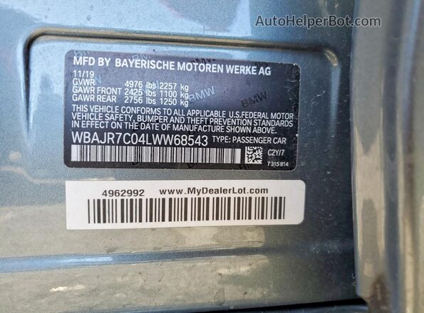 WBAJR7C04LWW68543 2020 BMW 5 SERIES Бирюзовый Вид подкапотного пространства