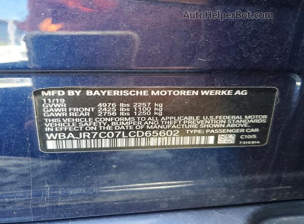 WBAJR7C07LCD65602 2020 BMW 5 SERIES Синий Вид подкапотного пространства