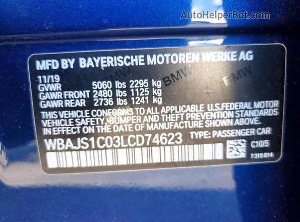 WBAJS1C03LCD74623 2020 BMW 5 SERIES Blue Вид підкапотного простору