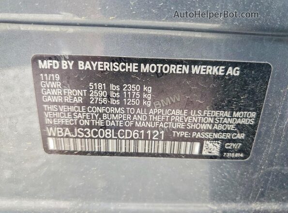 WBAJS3C08LCD61121 2020 BMW OTHER Gray VIN sticker view