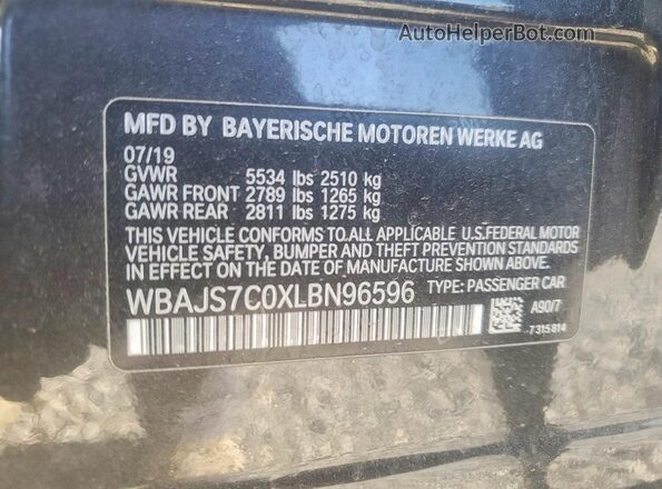 WBAJS7C0XLBN96596 2020 BMW M5 Charcoal VIN კოდის სტიკერის ხედი