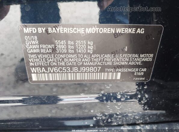 WBAJV6C53JBJ99807 2018 BMW OTHER Black Вид підкапотного простору