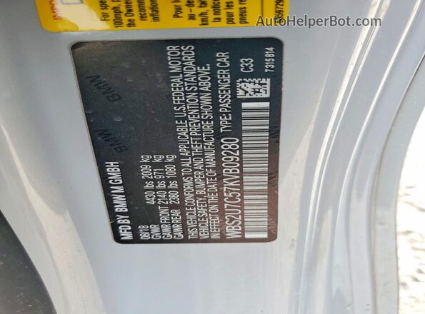 WBS2U7C57KVB09280 2019 BMW M2 Серый Вид наклейки с VIN-кодом