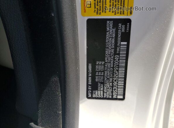 WBS3U9C52GP970049 2016 BMW M4 White Widok naklejki z numerem VIN