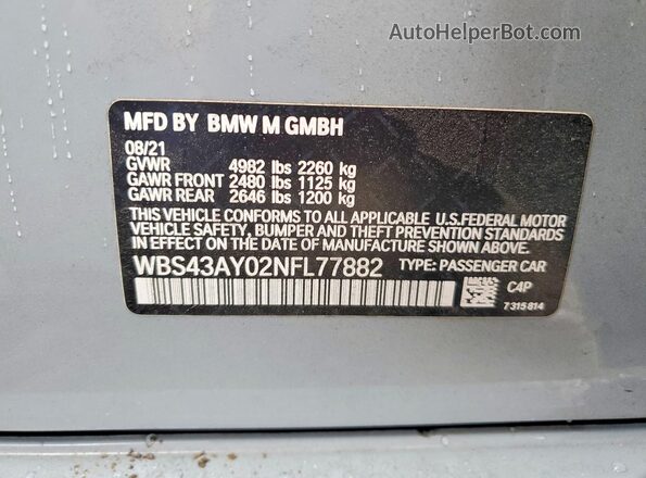 WBS43AY02NFL77882 2022 BMW M3 Gray ძრავის განყოფილების ხედი