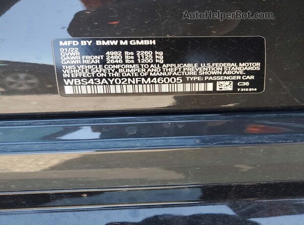 WBS43AY02NFM46005 2022 BMW M3 Черный Вид подкапотного пространства