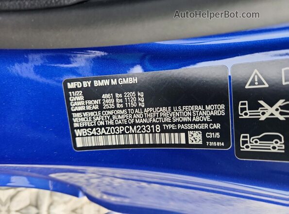 WBS43AZ03PCM23318 2023 BMW M4 Blue ძრავის განყოფილების ხედი