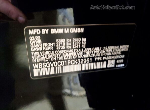 WBSGV0C01PCK32961 2023 BMW M8 Black VIN sticker view